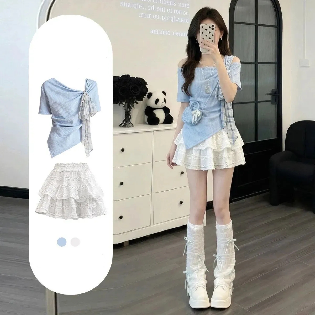 Korean Lifestyle - Women's Korean Summer Sweet Blue T-Shirts