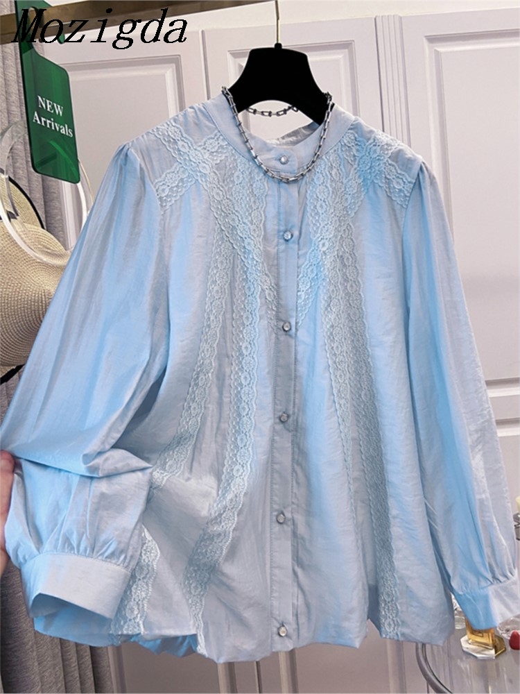 Korean Lifestyle - Oversize Spring Lace Round Neck Shirt