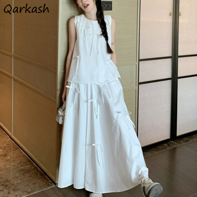 White Dress Sets for Women Bow - Korean Lifestyle review and price