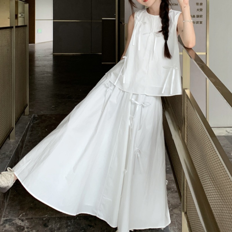 White Dress Sets for Women Bow - Korean Lifestyle review and price