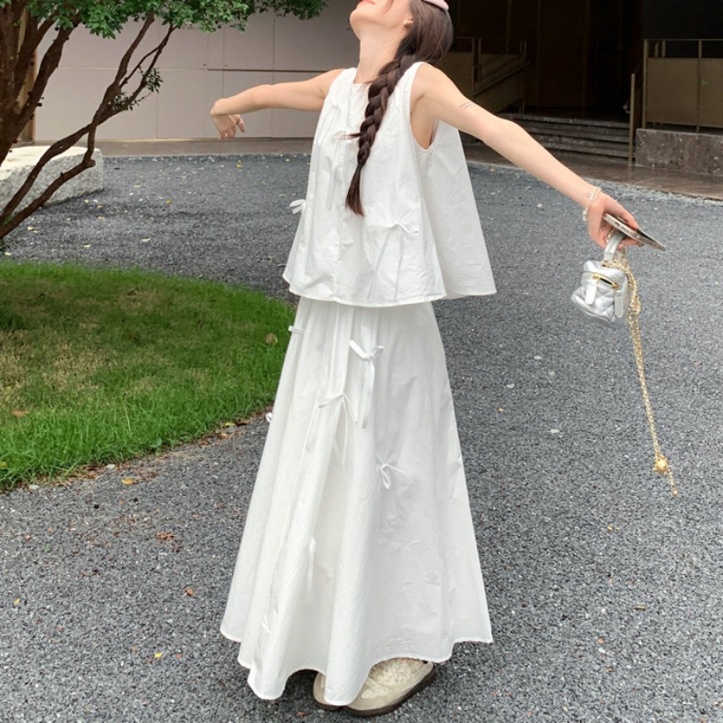 White Dress Sets for Women Bow - Korean Lifestyle review and price